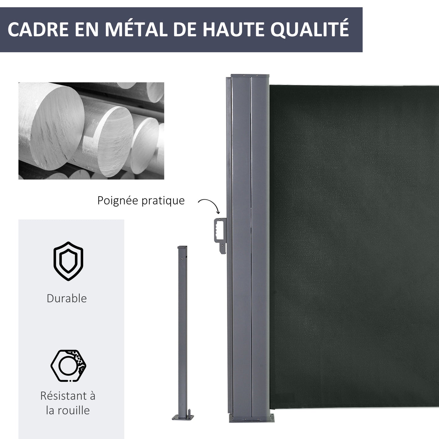 Uittrekbaar Scherm – Tuinafscheiding – Windscherm – Privacydoek – Balkonwand – Dubbelzijdige Privacy – 6 Meter Lang x 1,80 Meter Hoog – Anti-UV Polyester 180 g/m² Grijs