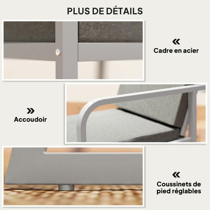 Tuinset – Tuinmeubelset – Bistroset – Balkonset – Loungeset – 2-Persoons Met Wasbare Kussens – Gepoedercoat Staal Frame 108x60x72 cm – Grijs