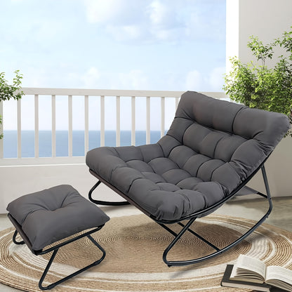 Schommelstoel – Glijstoel – Relaxstoel – Fauteuil – Loungestoel – Met Voetenbank – Verwijderbare Kussens – Stalen Frame – Draagkracht 150 kg