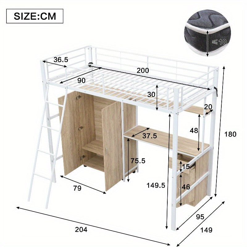 Stapelbed – Halfhoogslaper – Hoogslaper – Kinderbed – Bunkbed – Met Ingebouwde Tafel & Kast – Ruimtebesparend Twin-Over-Twin Ontwerp – Veiligheidsrail & 4-Stappen Ladder – 90x200 cm