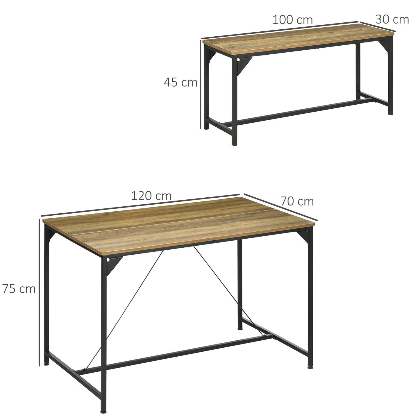 Eethoek – Eetkamerset – Keukentafelset – Tafel met Banken – Eettafelset – Compact en Ruimtebesparend – Houtlook Met Industrieel Staal