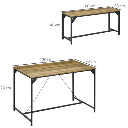 Eethoek – Eetkamerset – Keukentafelset – Tafel met Banken – Eettafelset – Compact en Ruimtebesparend – Houtlook Met Industrieel Staal