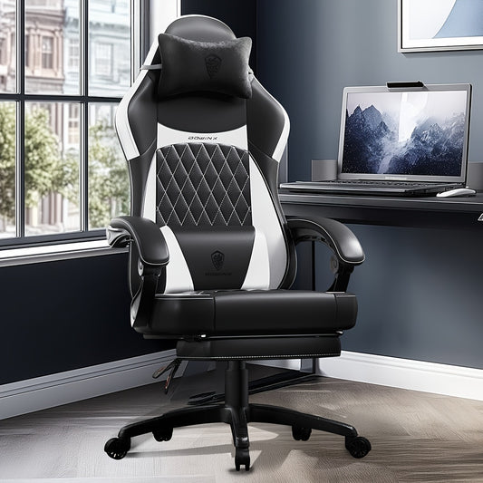 Ergonomic gaming chair with pocket spring cushion and lumbar support - High-back office chair with adjustable footrest, supports up to 136.08 KG, available in stylish black and other colors, for the ultimate in comfort