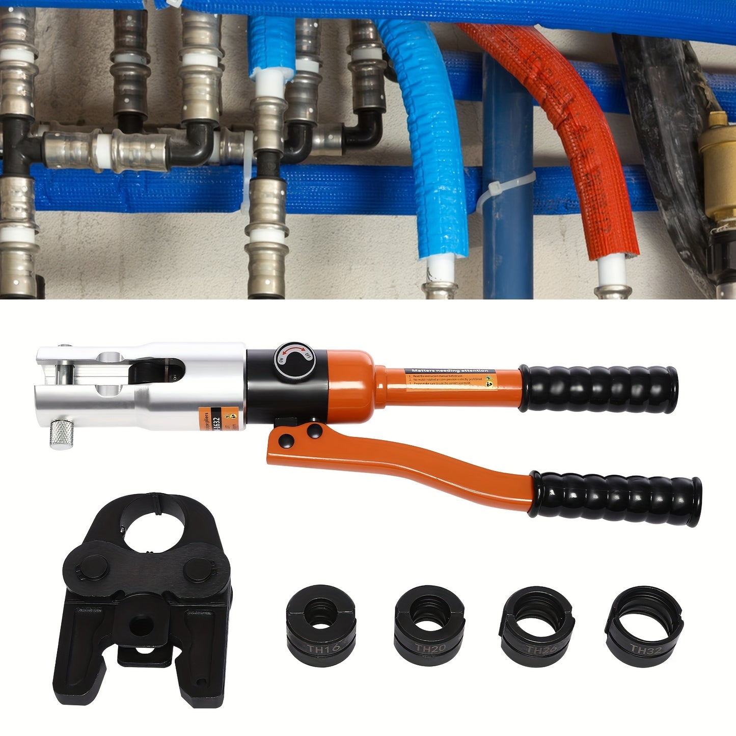 Krimptang – Persgereedschap – Hydraulische Tang – Druk Tang – Fittingen Tang – Max Crimpkracht 10 Ton – Ergonomische Handgreep Tangel