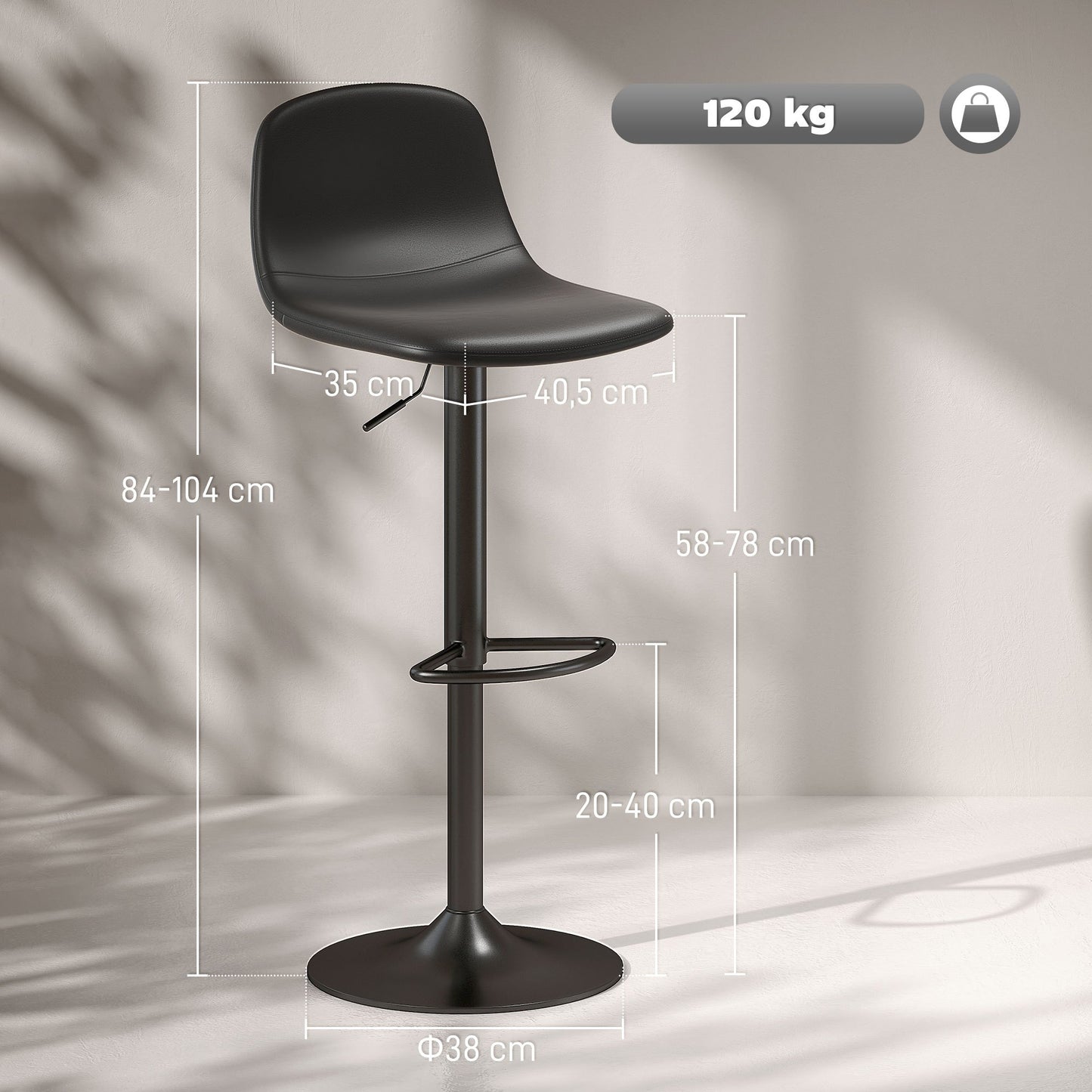 Barstoelen – Barkrukken – Barstoelen Set – Barkrukken Zwart – Barkrukken Met Rugleuning – Draaibaar – Kunstleren Bekleding – Stevig Metalen Frame