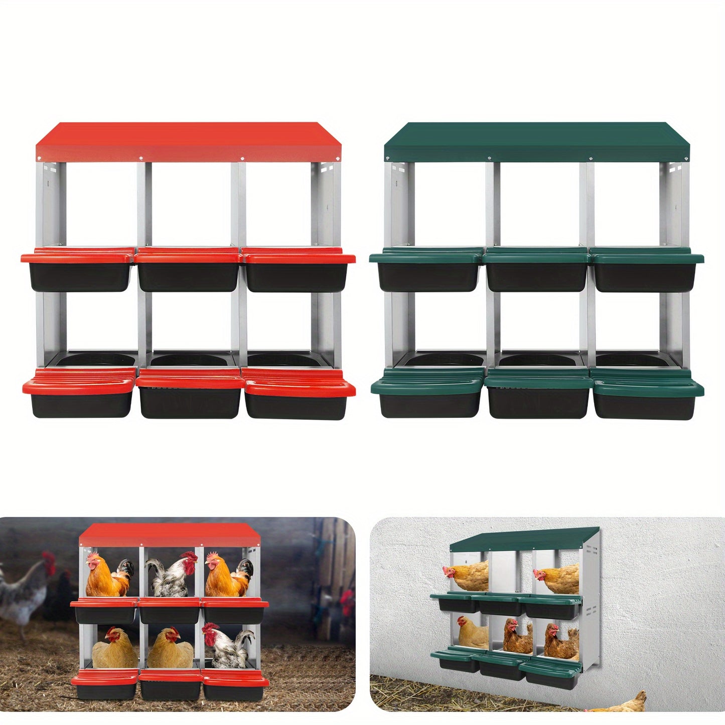 Legnest – Kippennest – Nestkast – Eiernest – Legbak – Rood – 6 Compartimenten – Duurzaam Gegalvaniseerd Staal
