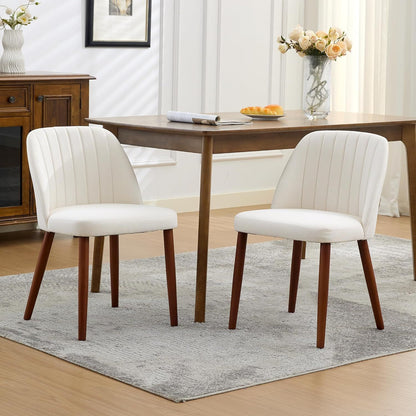 Eetkamerstoelen – Houten Stoelen – Keukenstoelen – Bijzetstoelen – Restaurantstoelen – Set van 2 – Wing Back Rugleuning – Zachte Bekleding Beige