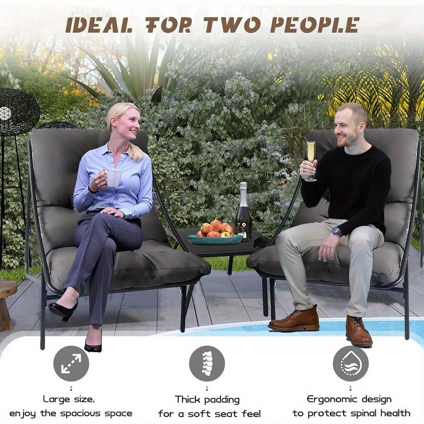 Balkonset – Balkonmeubelset – Tuinset – Bistroset – Terrasmeubilair – 3-delig – Metaal met Katoenen Kussens – Compact en Weerbestendig – Grijs