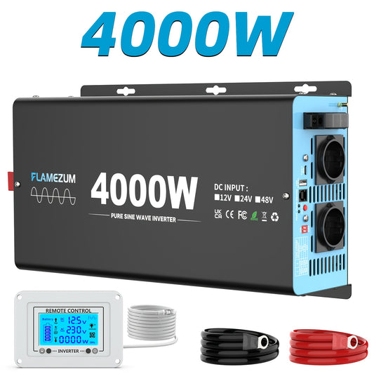 Stroomomvormer 4000W – Spanning Omzetter – DC naar AC Converter – Zuivere Sinus Omvormer – Inverter 12V naar 220V EU – 8000W Piekvermogen – LCD Display – USB Oplaadpoort