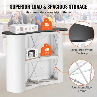 Portable Trade Show Booth/Counter - Heavy-Duty Engineered Wood Exhibition Stand with Storage Shelf, Pop-Up Podium Desk for Retail, Conferences, Markets (130x46.5x95cm, Carry Compatible)