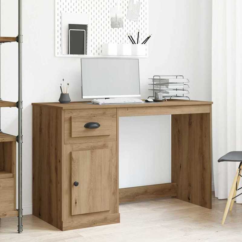 Bureau Eikenhout – Schrijftafel – Werkplek – Studieplek – Computertafel – Massief Hout – 2 Laden & Open Vak – Stevige Traditionele Constructie – 50x115x75 cm – Bruin