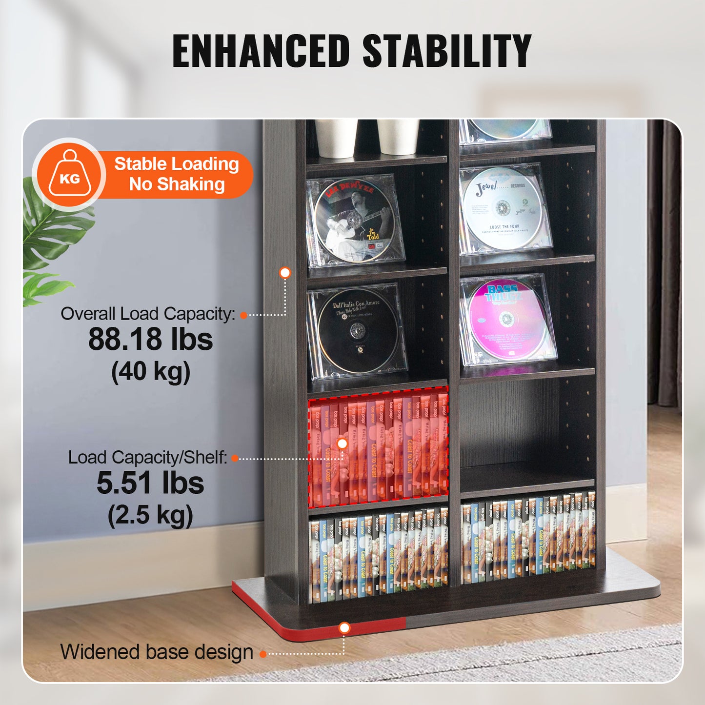 Dvd Kast – Cd Kast – Mediakast – Opbergkast – Boekenkast – 8 Verstelbare Planken – Ruimte voor 464 cd’s – Donker Koffiekleur – Stevig Houtvezelplaat