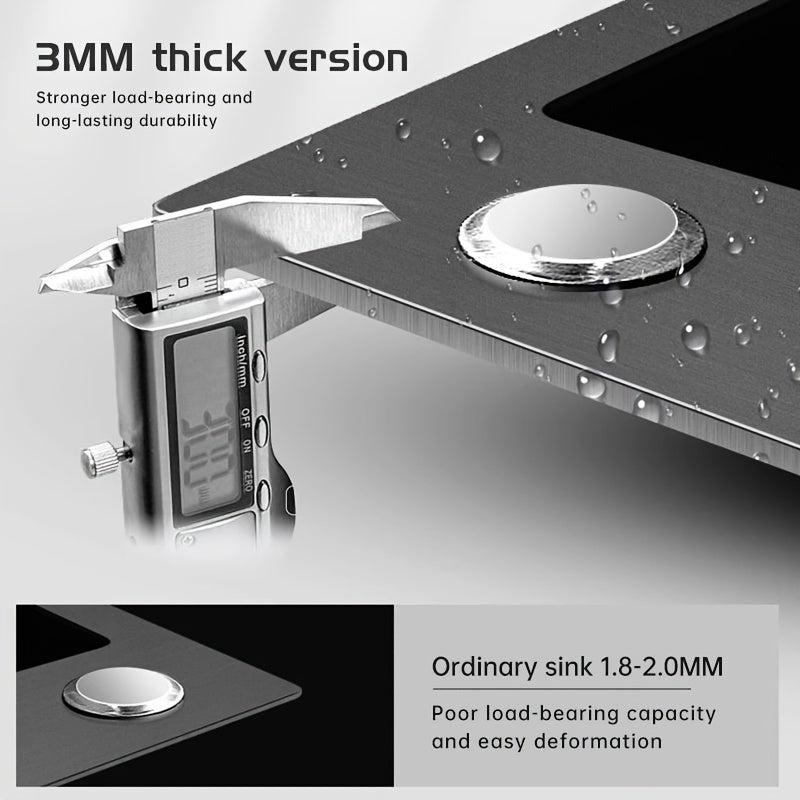 80×45cm Contemporary Rectangular Stainless Steel Kitchen Sink, Flying Rain Waterfall Effect, Right Side Draining with Pull-Down Tap and Cutting Board & Glass Rack Included Multiple Accessories Easy Installation Suitable for