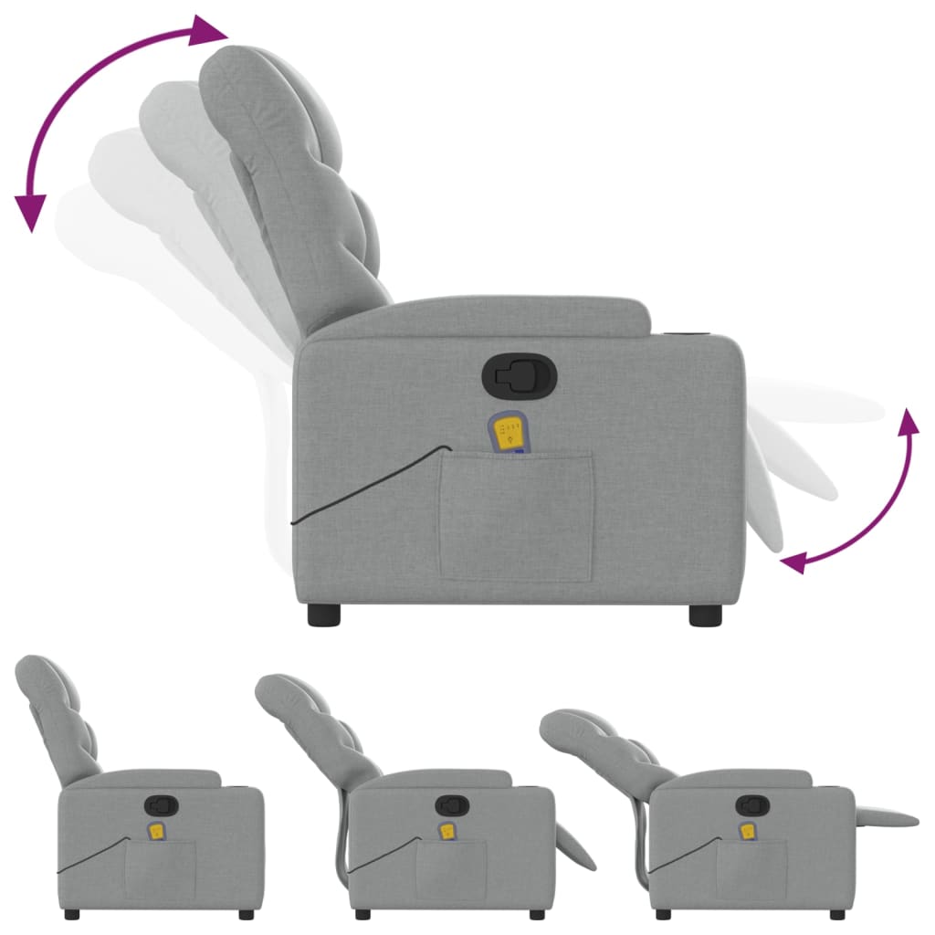 Massagestoel – Massagefauteuil – Relaxfauteuil – Relaxstoel – Ergonomische Stoel – Lichtgrijze Stof – Handmatige Verstelbare Rugleuning Tot 135 Graden