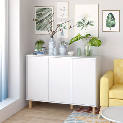 Opbergkast – Kast – Dressoir – Buffetkast – Vitrinekast – Wit met Houten Poten – Vrijstaand – Verstelbare Planken