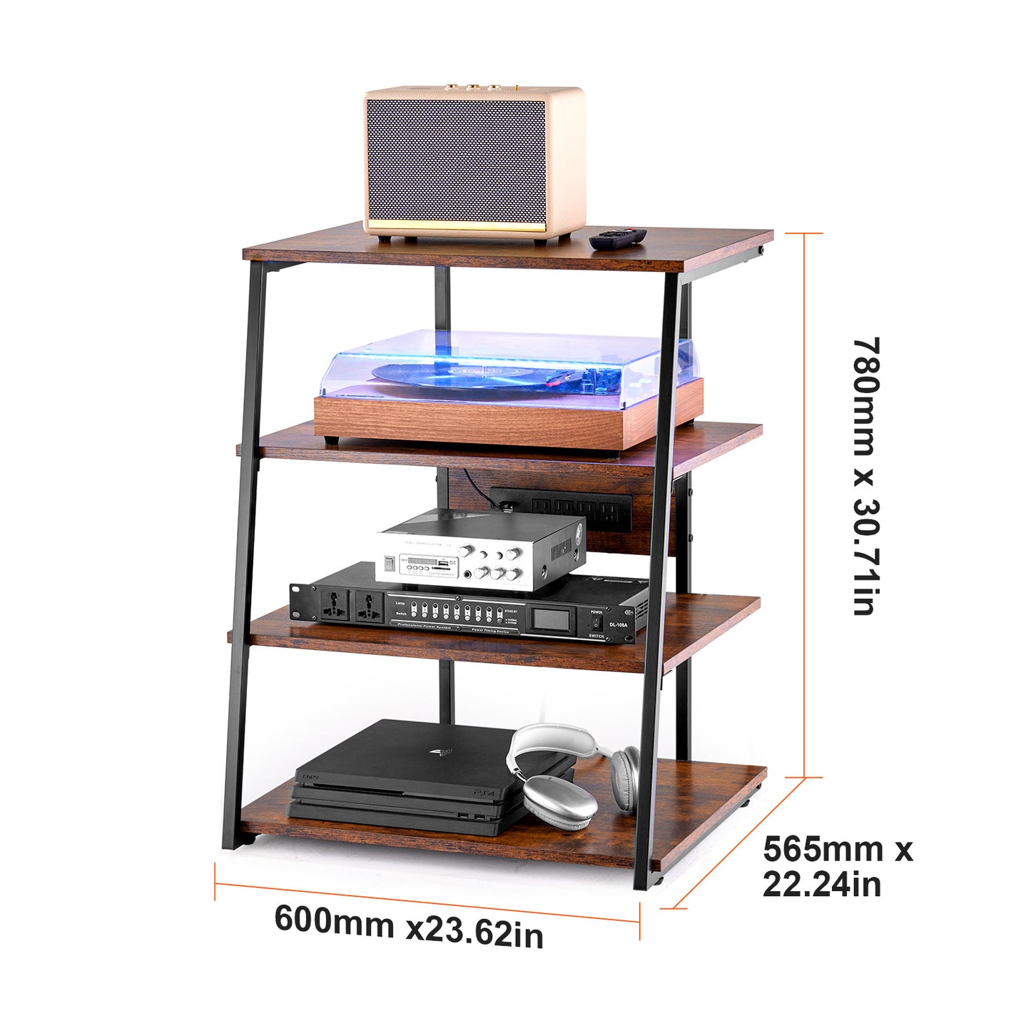 AV Media Stand – Audio Video Meubel – Tv Kast – Entertainment Rack – Multimedia Meubel – 4-Lagen Design – LED Verlichting & Ingebouwde Stopcontacten