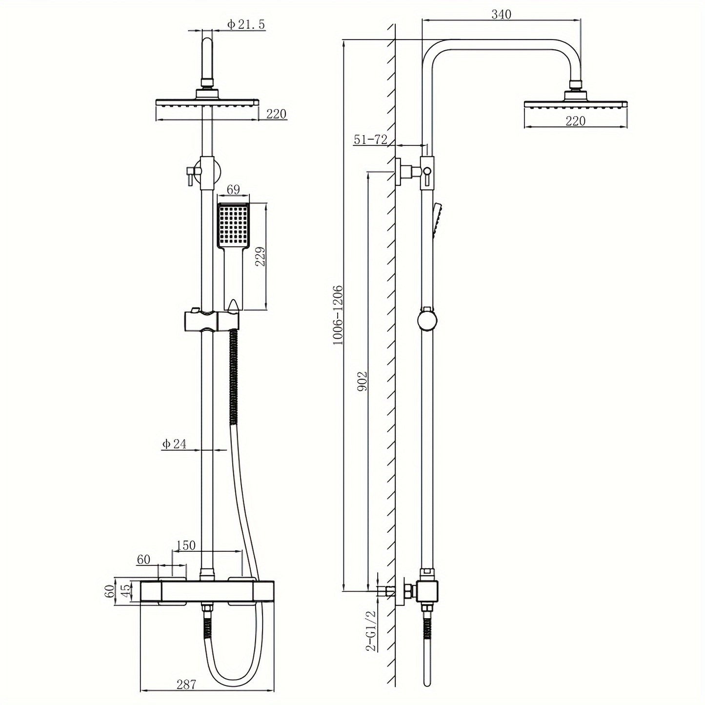 Douche Systeem – Douche Set – Regendouche – Douchekraan – Thermostaatkraan – Verstelbare Douchebeugel – RVS – Thermostaat 38°C Veiligheidsfunctie