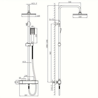 Douche Systeem – Douche Set – Regendouche – Douchekraan – Thermostaatkraan – Verstelbare Douchebeugel – RVS – Thermostaat 38°C Veiligheidsfunctie