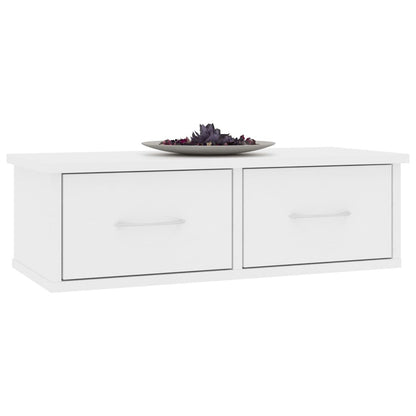 Wandplank – Boekenplank – Wandrek – Muurplank – Zwevende Plank – Incl. Lade – 60x26x18,5 cm – Wit Engineered Wood – Wandmontage