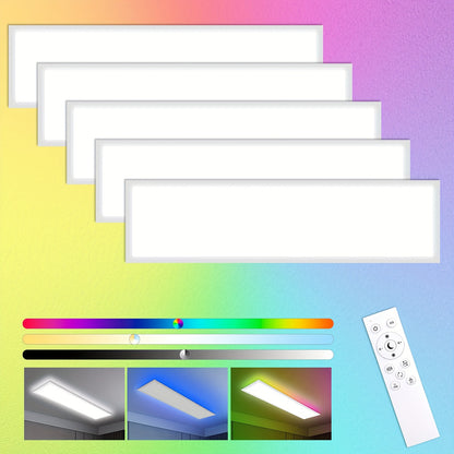 LED Plafondlamp – LED Plafondverlichting – Plafonnière – Plafondspot – Plafondlampen Set – 5 Stuks 120cm Paneel – Dimbaar met RGB Achtergrondverlichting – Instelbare Kleurtemperatuur 3000-6500K – Ultradun Design