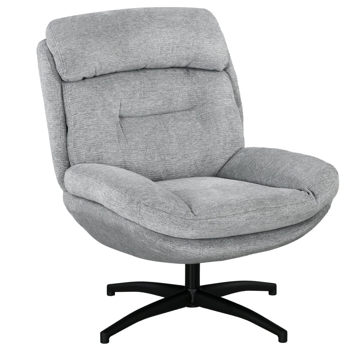 Draaifauteuil – Draaistoel – Relaxstoel – Fauteuil – Stoel – 360 Graden Draaibaar – Chenille Stof Grijs – Met Zwarte Stalen Poten – Geïntegreerde Armleuningen – Ergonomisch Comfort