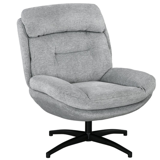 Draaifauteuil – Draaistoel – Relaxstoel – Fauteuil – Stoel – 360 Graden Draaibaar – Chenille Stof Grijs – Met Zwarte Stalen Poten – Geïntegreerde Armleuningen – Ergonomisch Comfort