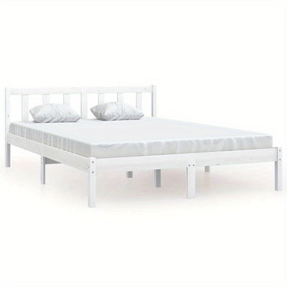 Solid Pine Wood Bed Frame 160x200cm - Removable & Durable White Wooden Frame with High-Quality Construction, Modern Minimalist Design for Contemporary Bedrooms, Bed Frame for Bed, Bedroom Furniture, Clean Line Furniture, Natu
