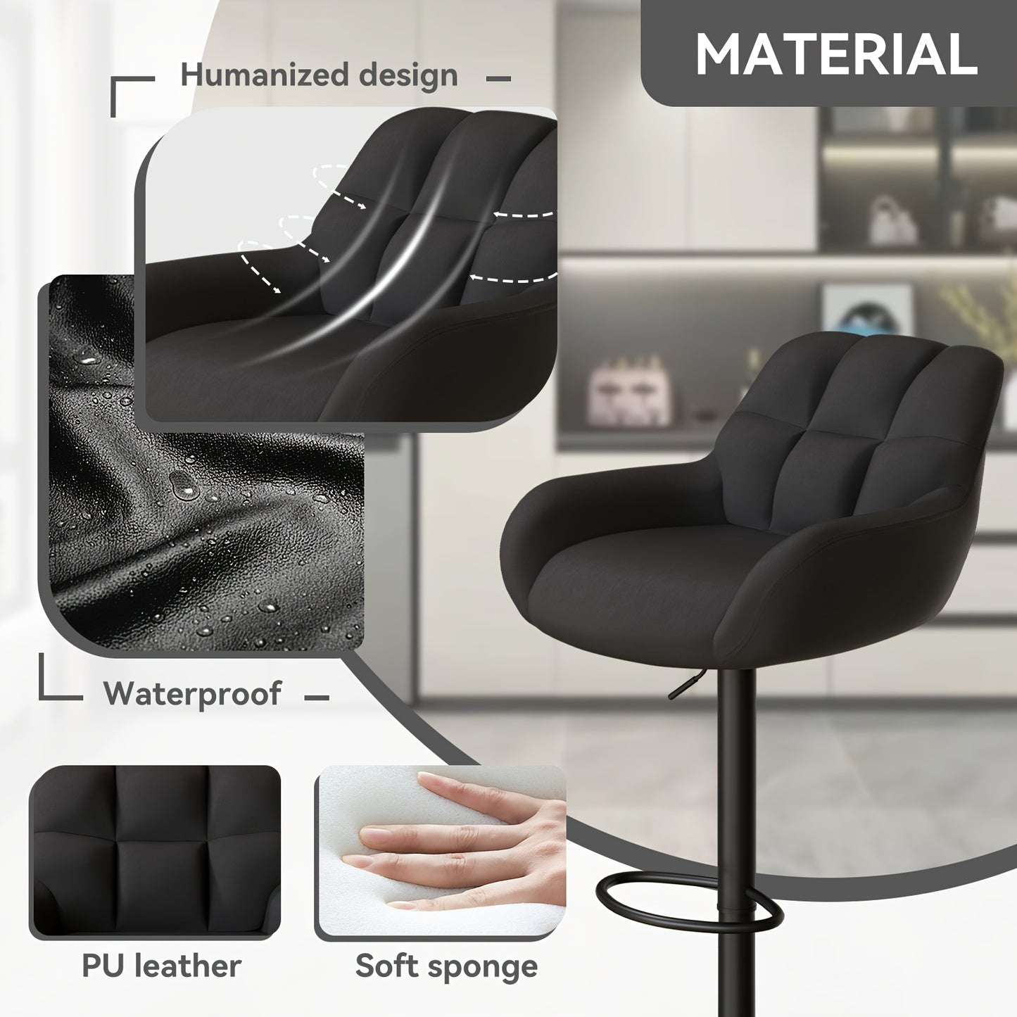 Modern Bar Stool Set of 2, Ergonomic, Adjustable Metal Frame with Backrest and Armrests, Bar Stools, Kitchen Island Bar Stools for Kitchen Islands, Home Bars, Restaurants [2 Colors Available].