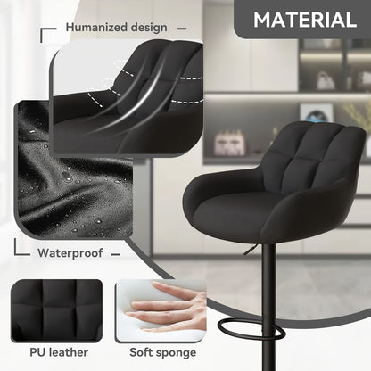Modern Bar Stool Set of 2, Ergonomic, Adjustable Metal Frame with Backrest and Armrests, Bar Stools, Kitchen Island Bar Stools for Kitchen Islands, Home Bars, Restaurants [2 Colors Available].