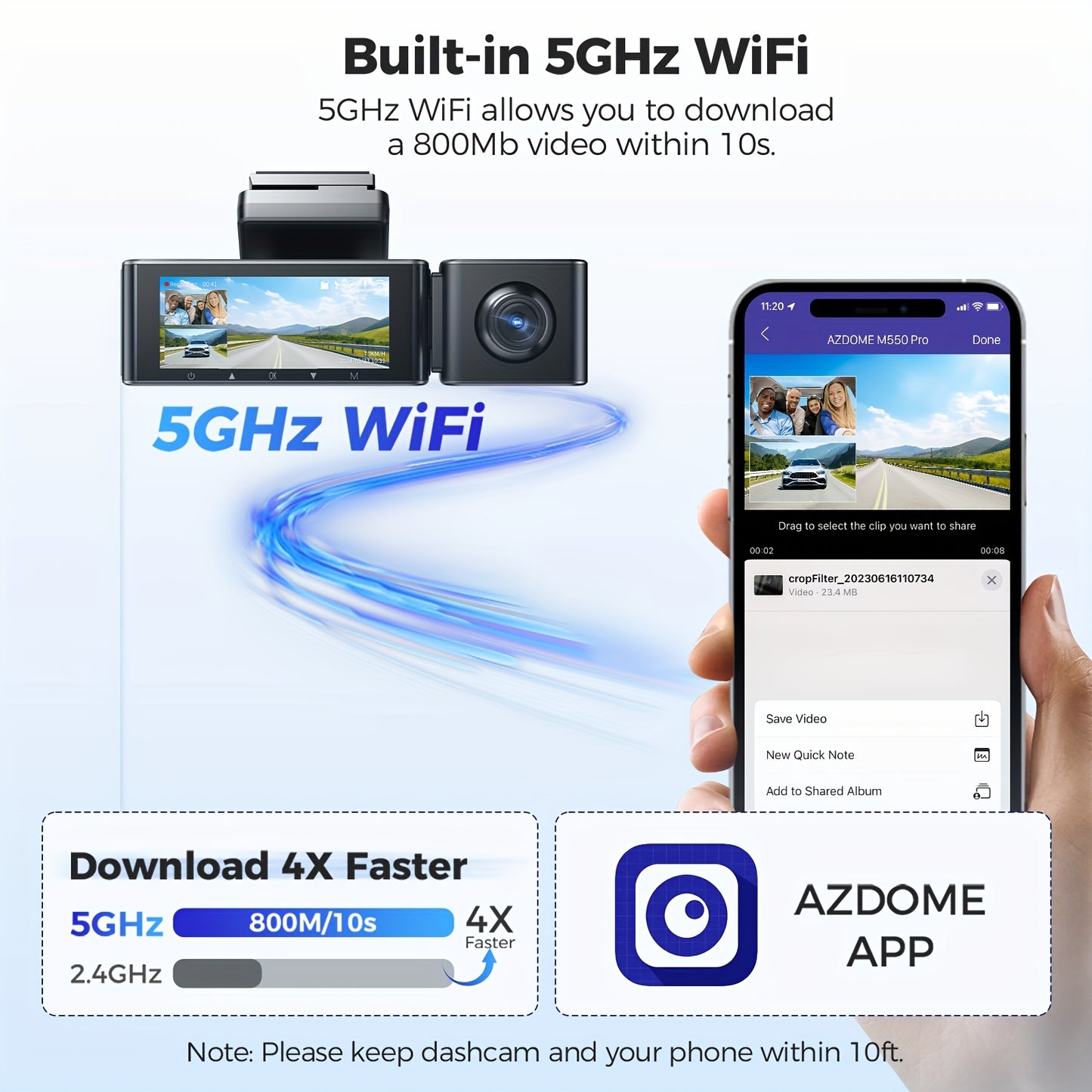Dashcam – Autocamera – Dashboard Camera – Videorecorder – Beveiligingscamera – 3-Kanaals – 4K Front + 2K Binnen + Full HD Achter – Nachtzicht Met WDR & 5G WiFi & GPS