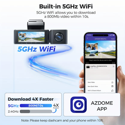 Dashcam – Autocamera – Dashboard Camera – Videorecorder – Beveiligingscamera – 3-Kanaals – 4K Front + 2K Binnen + Full HD Achter – Nachtzicht Met WDR & 5G WiFi & GPS