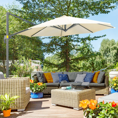 Parasol Octagonaal – Zweefparasol – Zonnescherm – Tuinparasol – Terrasparasol – Kantelbaar – Ø 3 Meter – Stalen Crème Basis