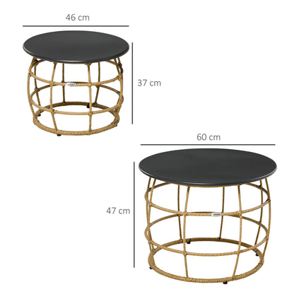 Boho tuinset – Bijzettafels – Tuinmeubels – Tuin tafels – Buiten tafels – Zandkleurig – Weerbestendig kunststof – Stapelbaar design