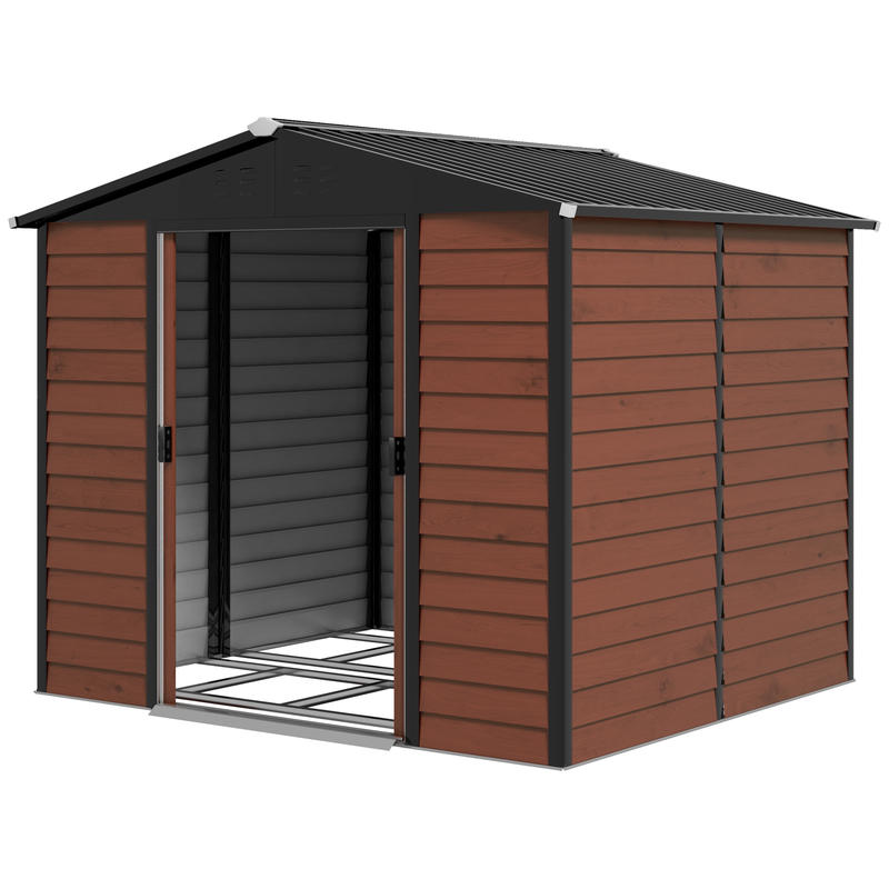Metal Storage Shed, Weatherproof & Rust-Resistant, Lockable, 2.40 X 2.06 X 1.98 M, Teak, Temporary, Removable. Sturdy And Durable Outdoor Storage Space, Garden House, Tool Room, Yard Storage.