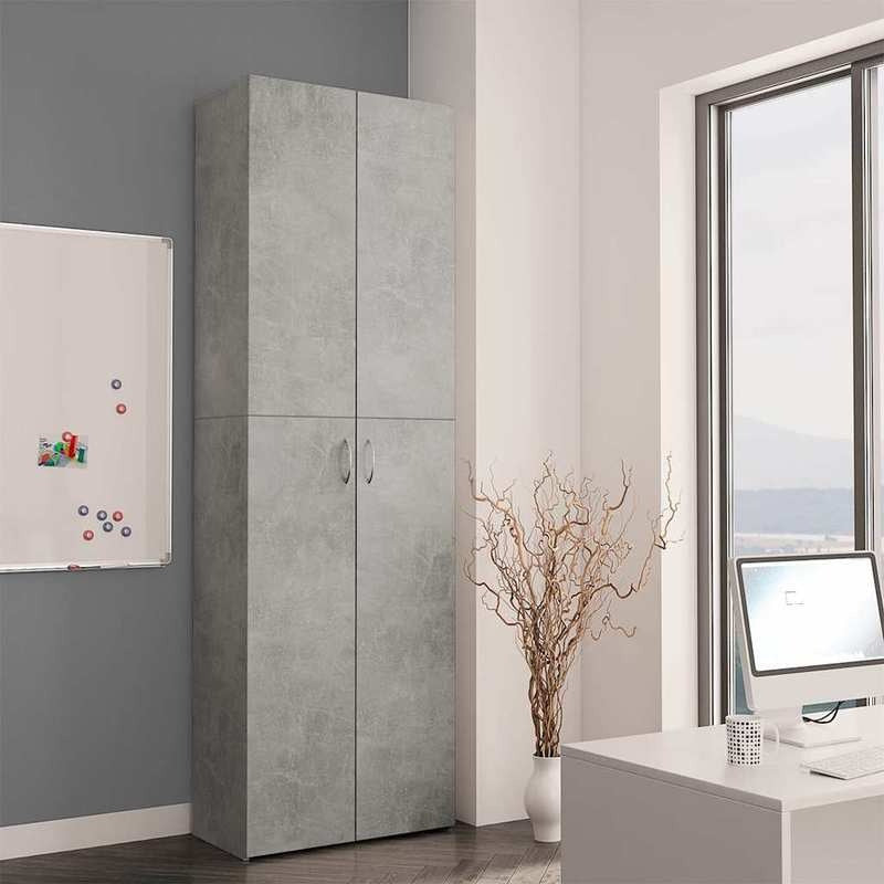 Opbergkast – Opbergmeubel – Kantoor Kast – Studeerkamer Kast – Houten Kast – Beton Grijs – 60x32x190 cm – Duurzaam Hout – Ruim Opberggemak