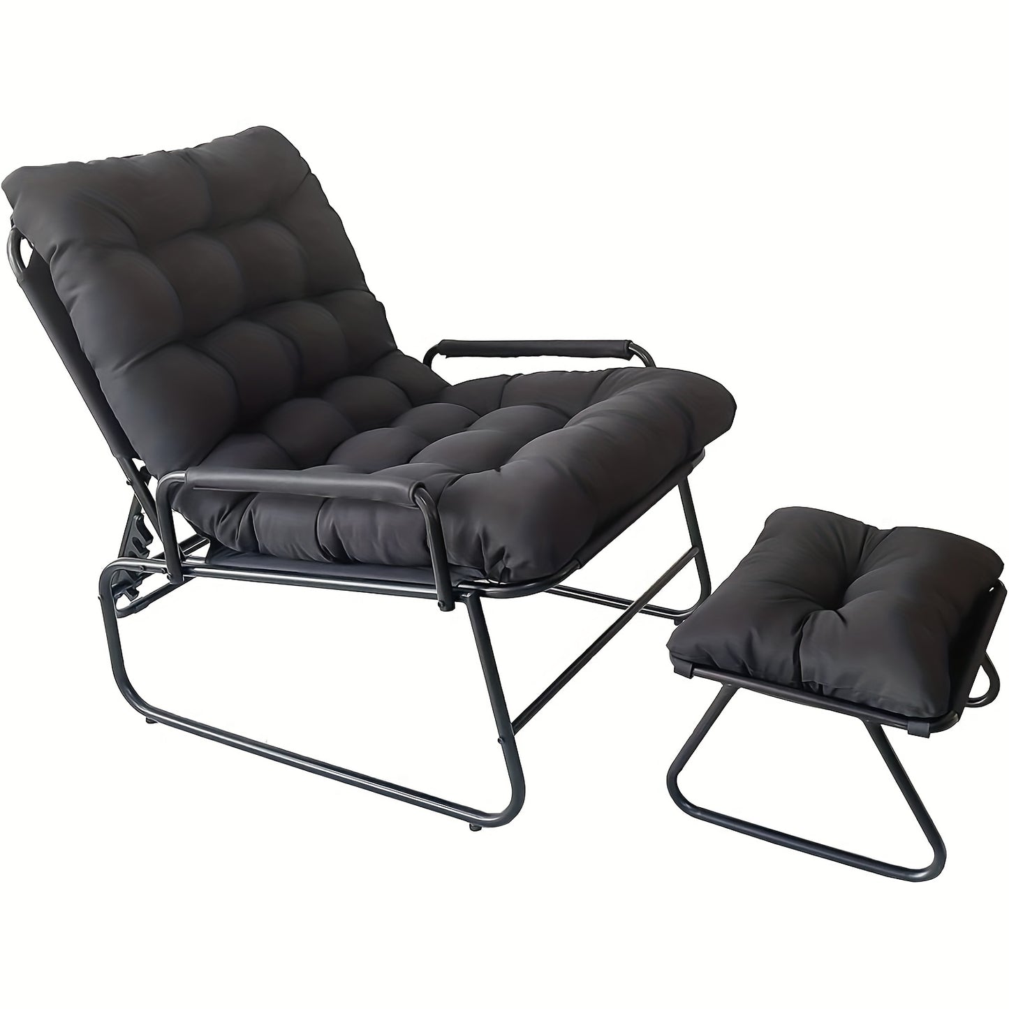 Tuinstoel – Ligstoel – Loungestoel – Klapstoel – Balkonstoel – Verstelbare Rugleuning – Draagkracht 150 kg – 5 cm Dik Kussen – Grijs