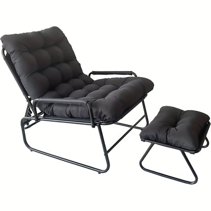 Tuinstoel – Ligstoel – Loungestoel – Klapstoel – Balkonstoel – Verstelbare Rugleuning – Draagkracht 150 kg – 5 cm Dik Kussen – Grijs