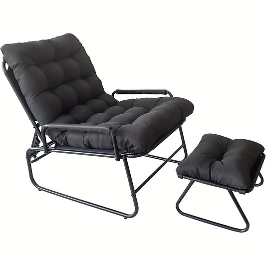 Tuinstoel – Ligstoel – Loungestoel – Klapstoel – Balkonstoel – Verstelbare Rugleuning – Draagkracht 150 kg – 5 cm Dik Kussen – Grijs