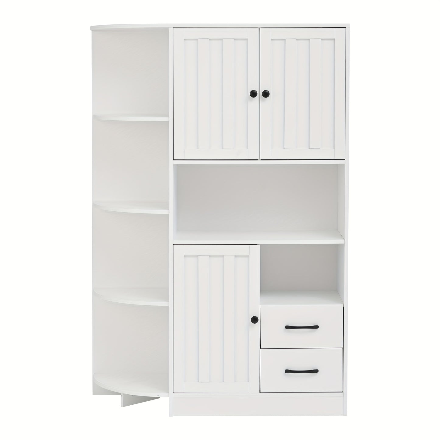 Modern White Corner Wardrobe & Display Cabinet with 14 Storage Areas - 3 Cabinets & 2 Drawers, Space-Saving High Cabinet with Bookshelf & Door Storage, Metal Construction, Easy Assembly for Living Room, Hallway, Small Spaces