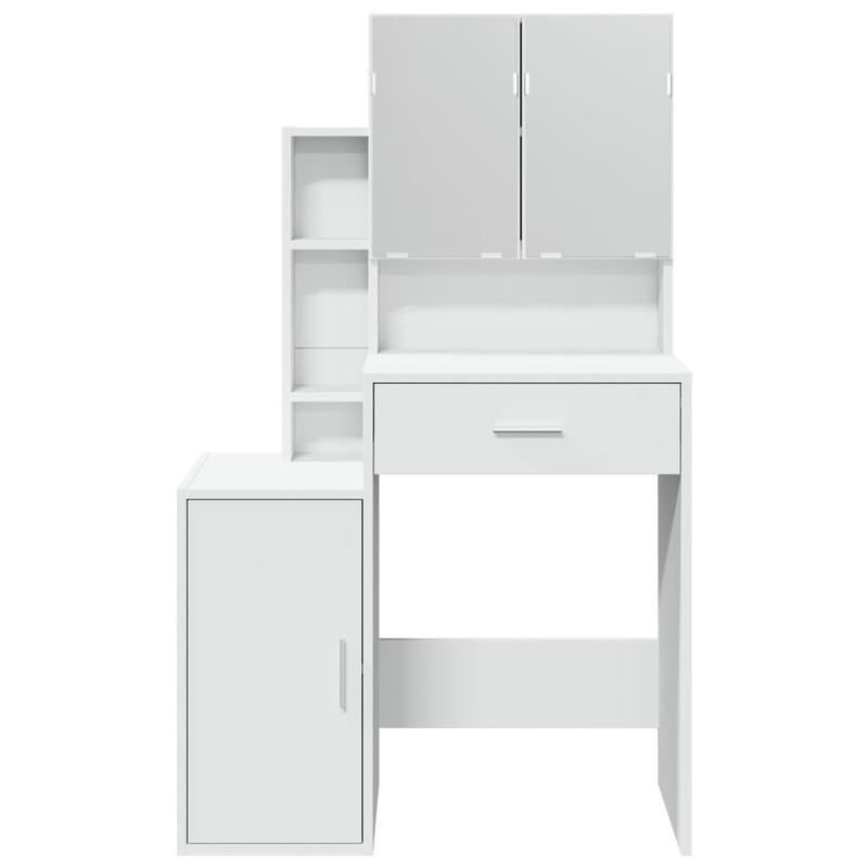 Kaptafel – Make-up Tafel – Dresser – Meubel – Make-up Spiegel – Modern Wit – Compact 80x35x132 cm – MDF & Hardhout, Inclusief Opberglades