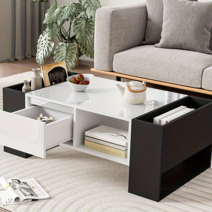Salontafel – Koffietafel – Woonkamertafel – Tafeltje – Bijzettafel – Modern Design – Hoogglans Zwart – Metaal – Opberglade – 105x60x40,5 cm