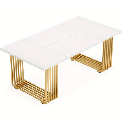 Bureau – Werktafel – Schrijftafel – Computertafel – Kantoortafel – 180 cm – Wit met gouden frame – Hittebestendig MDF blad – Verstelbare pootjes