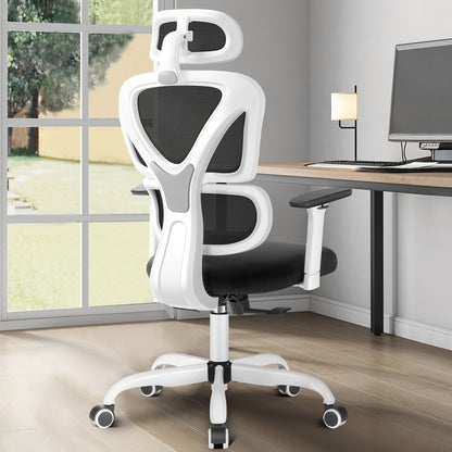 Ergonomische Bureaustoel – Bureaustoel Met Rugsteun – Computerstoel – Office Chair – Gaming Stoel – 3D Verstelbare Armleuningen – Carbonstaal Frame – Wit – Stil Rollend