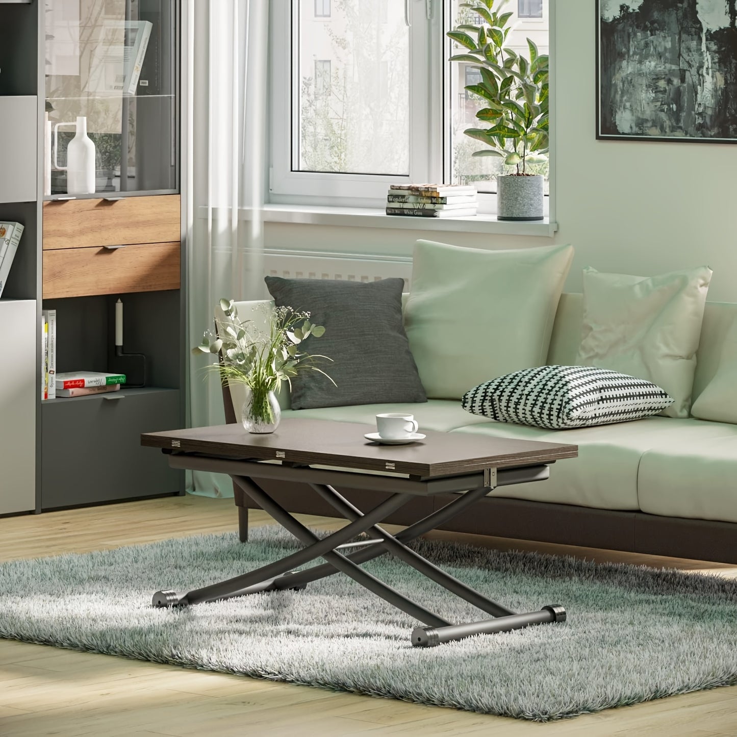 Verstelbare Eettafel – Multifunctionele Tafel – Koffietafel – Werkplek – Bijzettafel – Zwart Notenhout – Stabiel Metalen Frame – Hoogte Verstelbaar