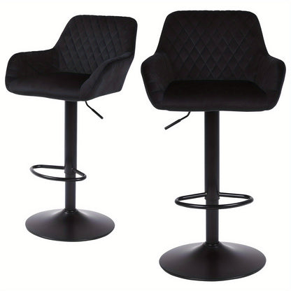 Bar Stools Set Of 2/4, Height Adjustable Swivel Bar Stools, Made Of Imitation Velvet Fabric, Dining Stools with Backrest And Armrests, Suitable for Bars, Kitchens And Gardens, Black Gray Brown, Kitchen Bar Stools, Bar Stools