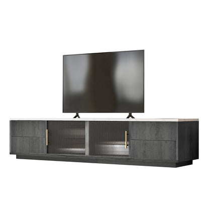 Modern Luxury TV Stand for 70-inch TVs Compatible for 165.1/190.5/177.8 cm Screens - Heavy-Duty Metal Frame with Marble-Patterned Tabletop, Cable Management System & Push-to-Open Drawers - Non-Wood Media Console for Large TVs