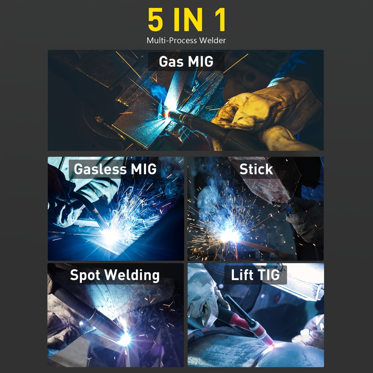 MIG Lasmachine – Lasapparaat – MIG Lasser – TIG Lasser – MMA Lasser – 5-in-1 Multifunctioneel – IGBT Inverter Met LED Display
