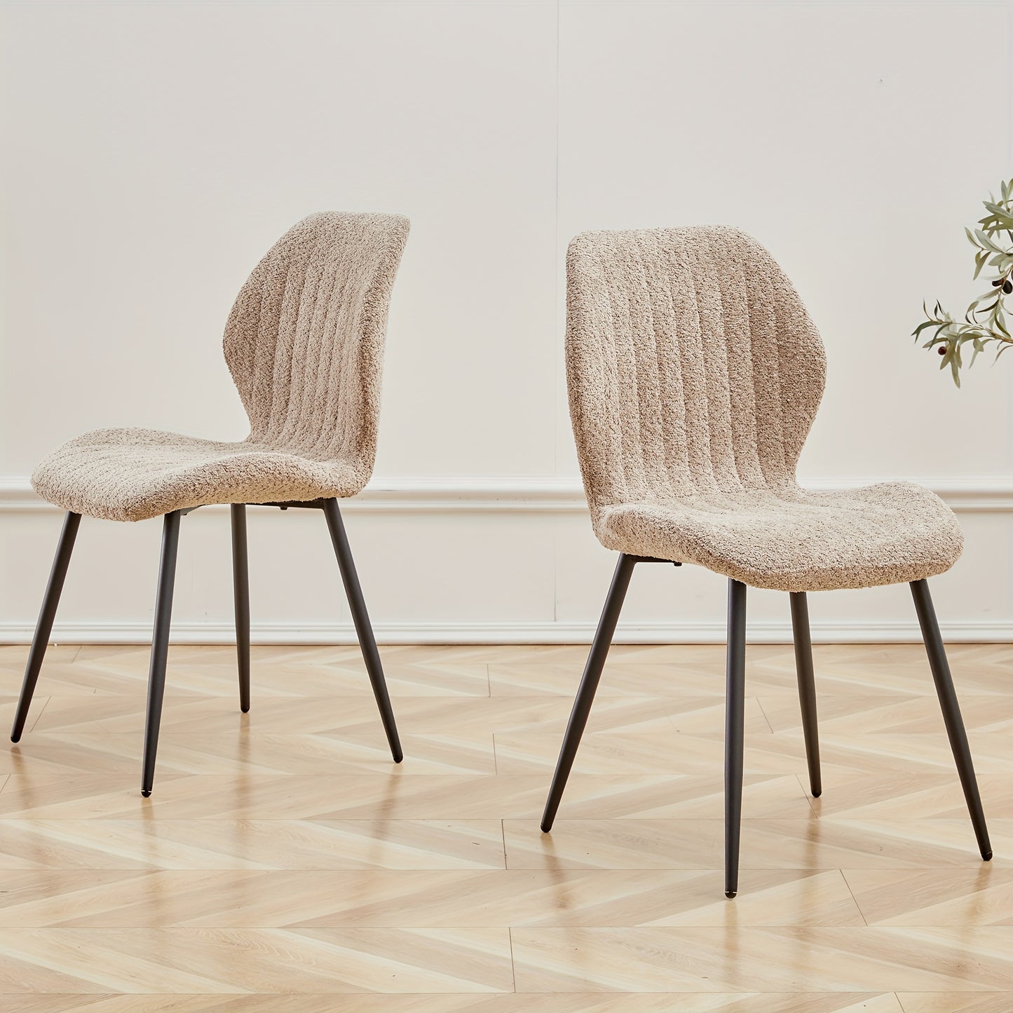 Eetkamerstoel – Kuipstoel – Keukenstoel – Stoel – Dinerstoel – Mid-Century Modern – Linnen Bekleding – Metalen Frame – Ergonomische Rugleuning – Set van 4 – Beige Bruin