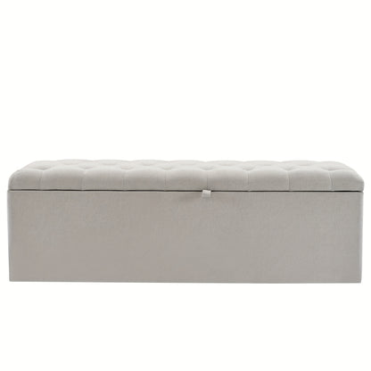 Opbergbank – Opbergbank – Zitbank – Opbergmeubel – Linnen Bank – Soft Cushion Bench – Lichtgrijs Linnen – Metalen Scharnieren – 141x41,5x47 cm – Multifunctioneel Compact