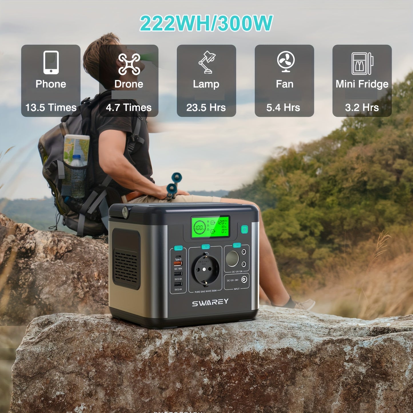 Powerstation – Draagbare Generator – Mobiele Stroomvoorziening – Zonne-energiecentrale – Noodstroombackup – 300W AC Uitgang – 200W Zonnepaneel Met 222Wh Lithiumbatterij